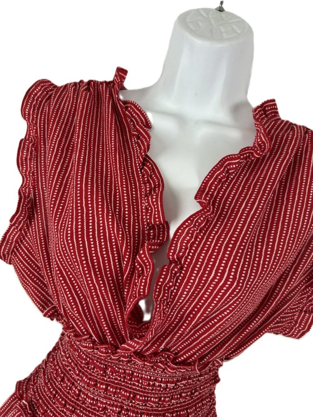 Max Studio Deep V Ruffle Top Red L - Picture 2 of 5